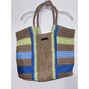 SHORE THING Large Colorful Straw Woven Lined Summer Beach Bag Tote